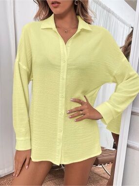 Light Yellow Button-Up Women's Top